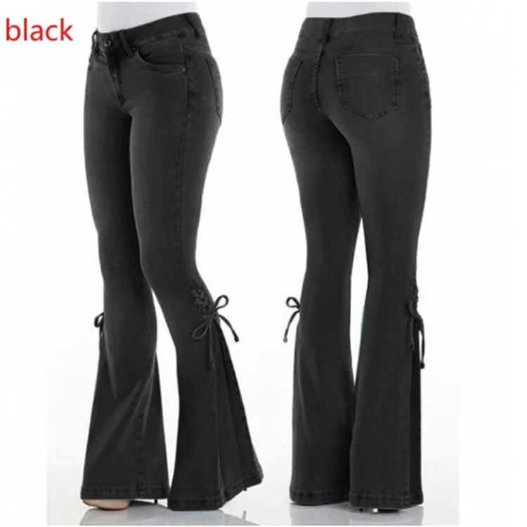 Britney - Hochgeschnittene Jeans mit weitem Bein und Schnürung für Frauen - Image 3