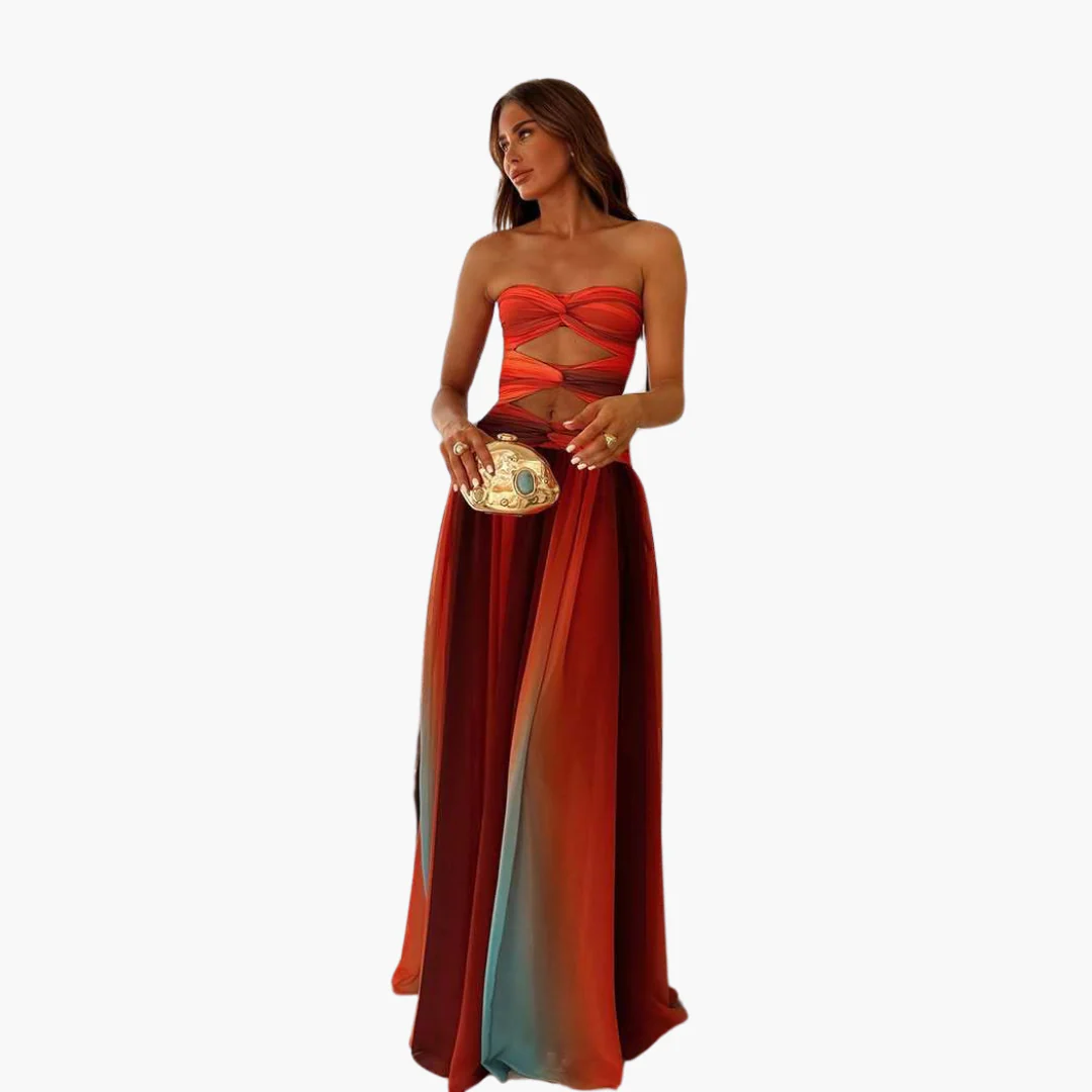 Buntes Cut-Out Maxikleid für Damen - Bandeau & Farbverlauf - Image 2