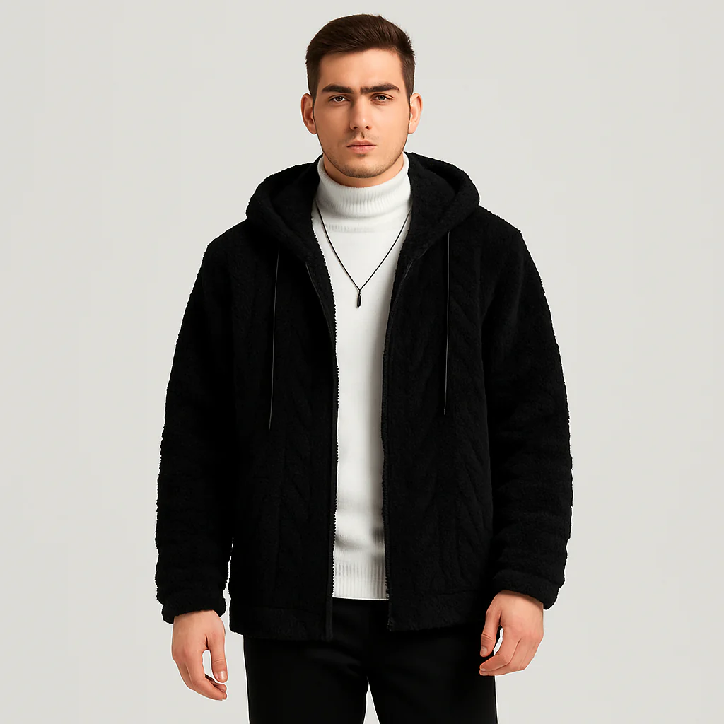 Calum | Einfarbige Fleecejacke mit Kapuze für Herren