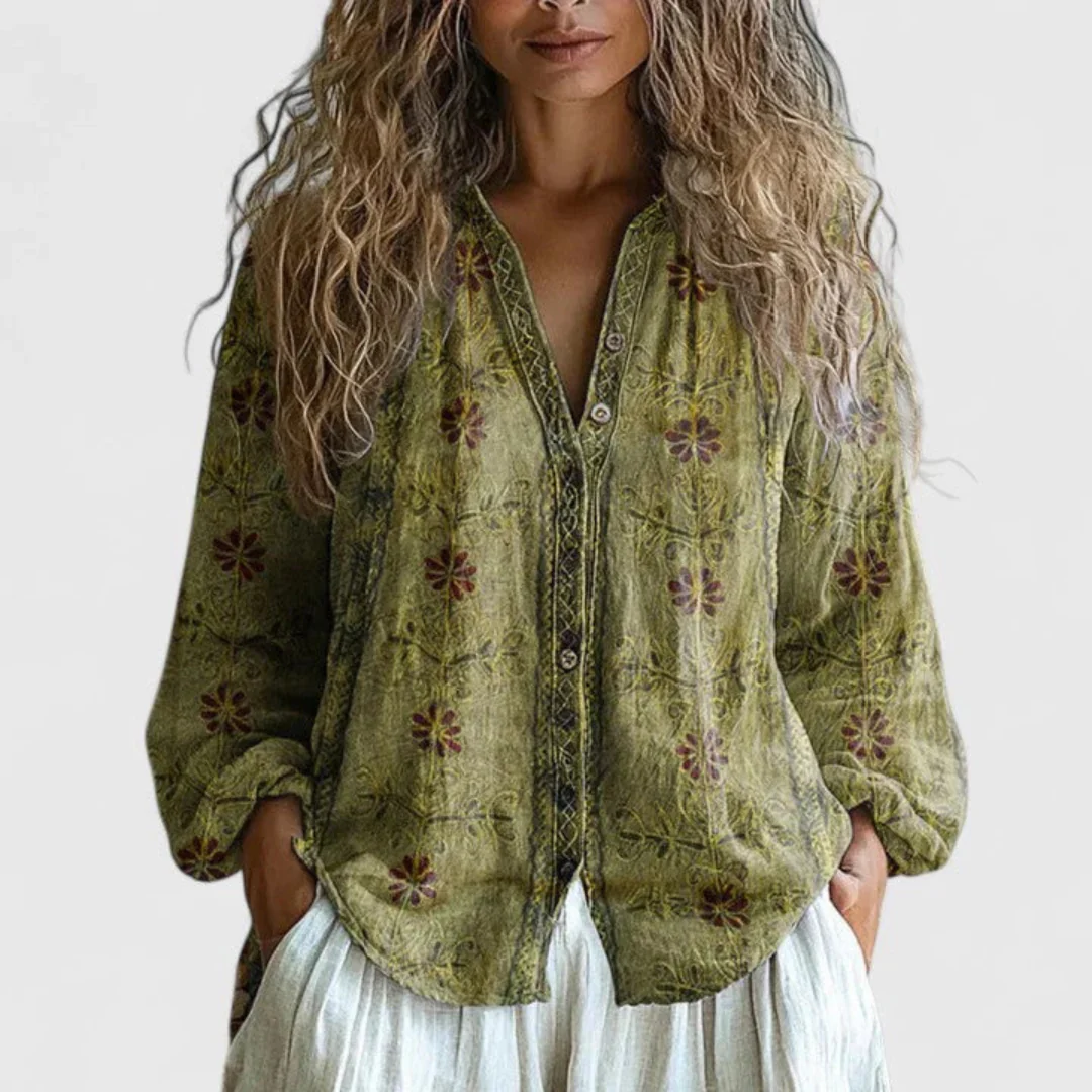 Carolin | Damen Bedrucktes Knopfleiste Vorne Casual Top - Image 3
