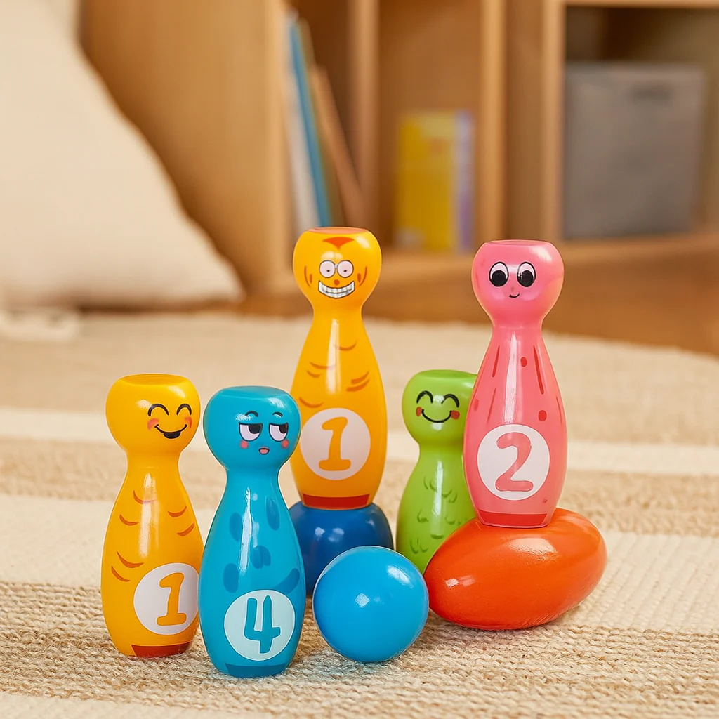 Cartoon-Bowling-Spielzeugset für Kinder – Indoor-/Outdoor-Spiel mit bunten Kegeln und Bällen - Image 2
