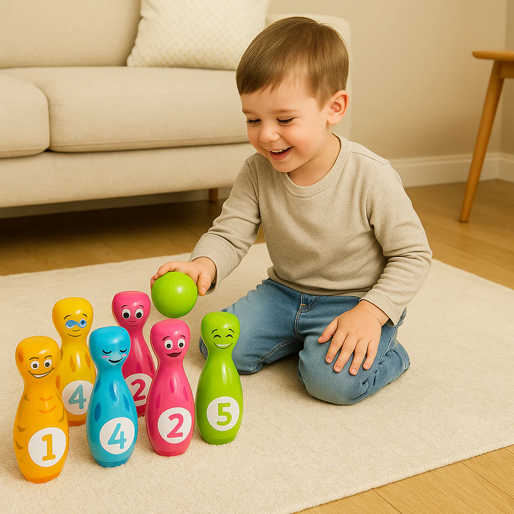 Cartoon-Bowling-Spielzeugset für Kinder – Indoor-/Outdoor-Spiel mit bunten Kegeln und Bällen - Image 3