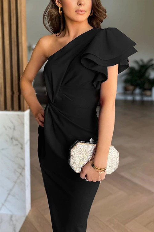 Caz - Off-Shoulder Kleid mit Rüschensäumen und Schlitz - Image 4