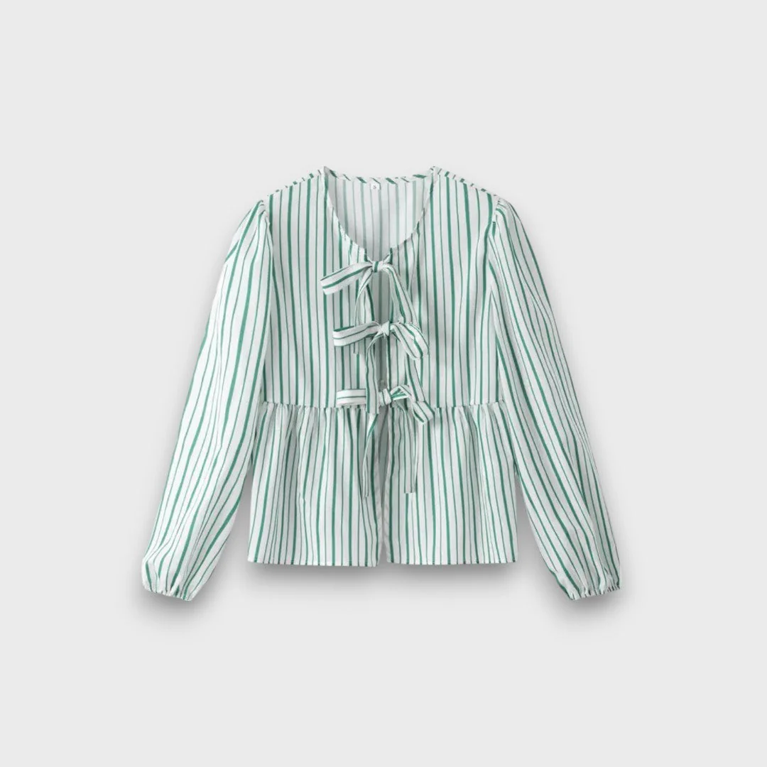 Celina – Gestreifte Bluse mit Schleifen und Volumenärmeln - Image 3