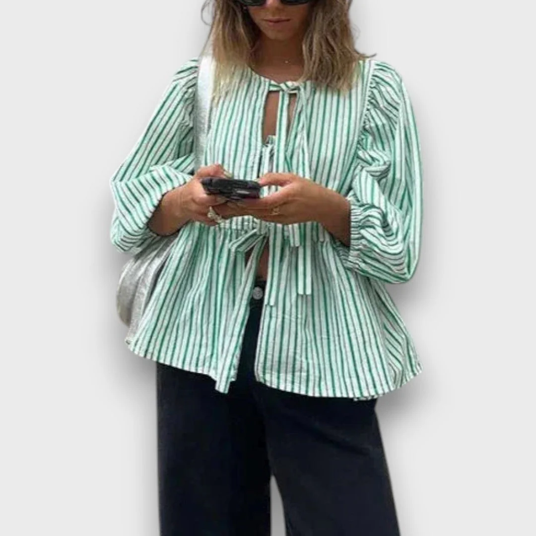Celina – Gestreifte Bluse mit Schleifen und Volumenärmeln - Image 4