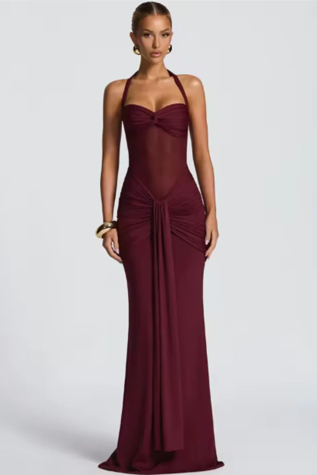Céline | Damen Neckholder Maxikleid Raffung Hochzeitsgast – Halter Maxi 2026