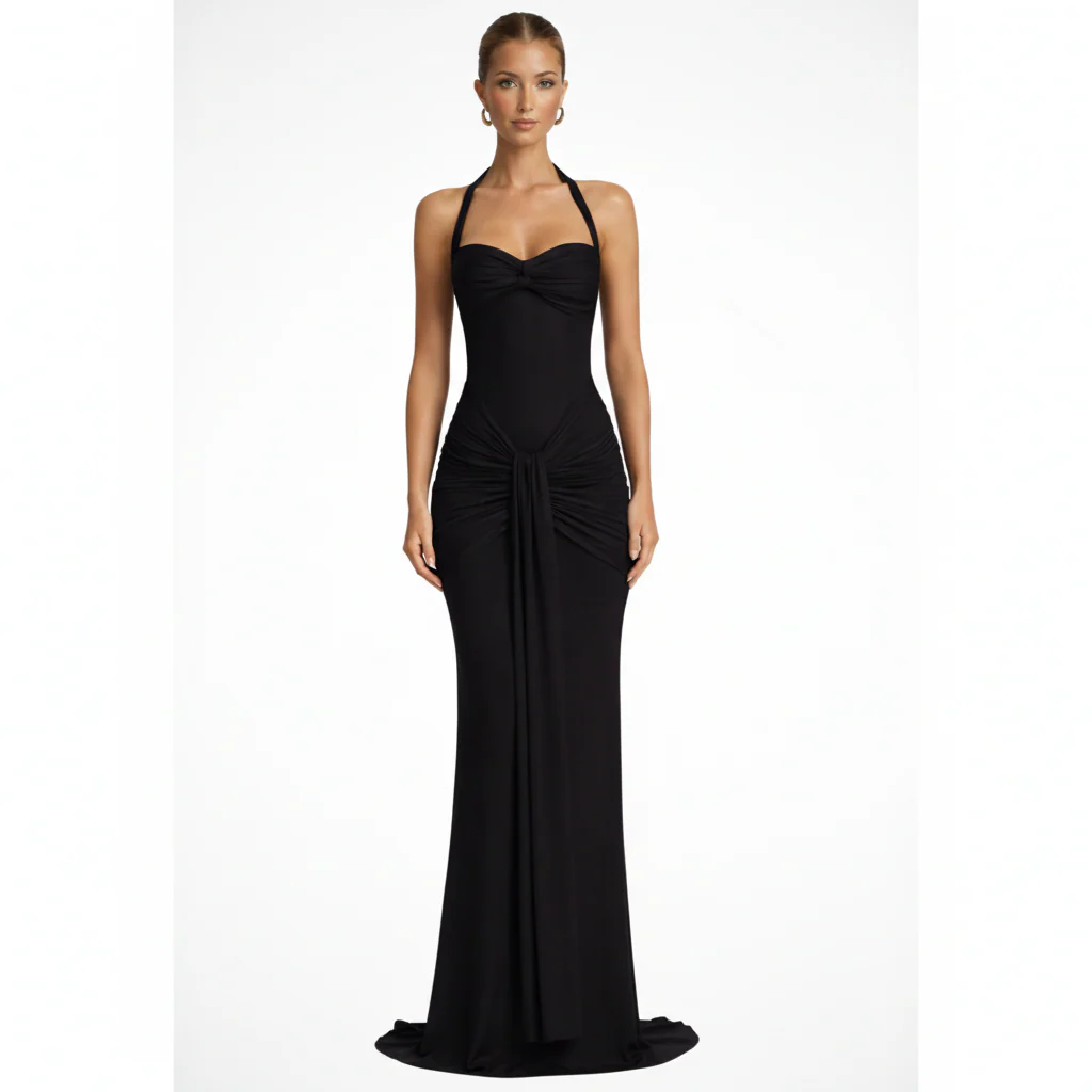 Céline | Damen Neckholder Maxikleid Raffung Hochzeitsgast – Halter Maxi 2026 - Image 5