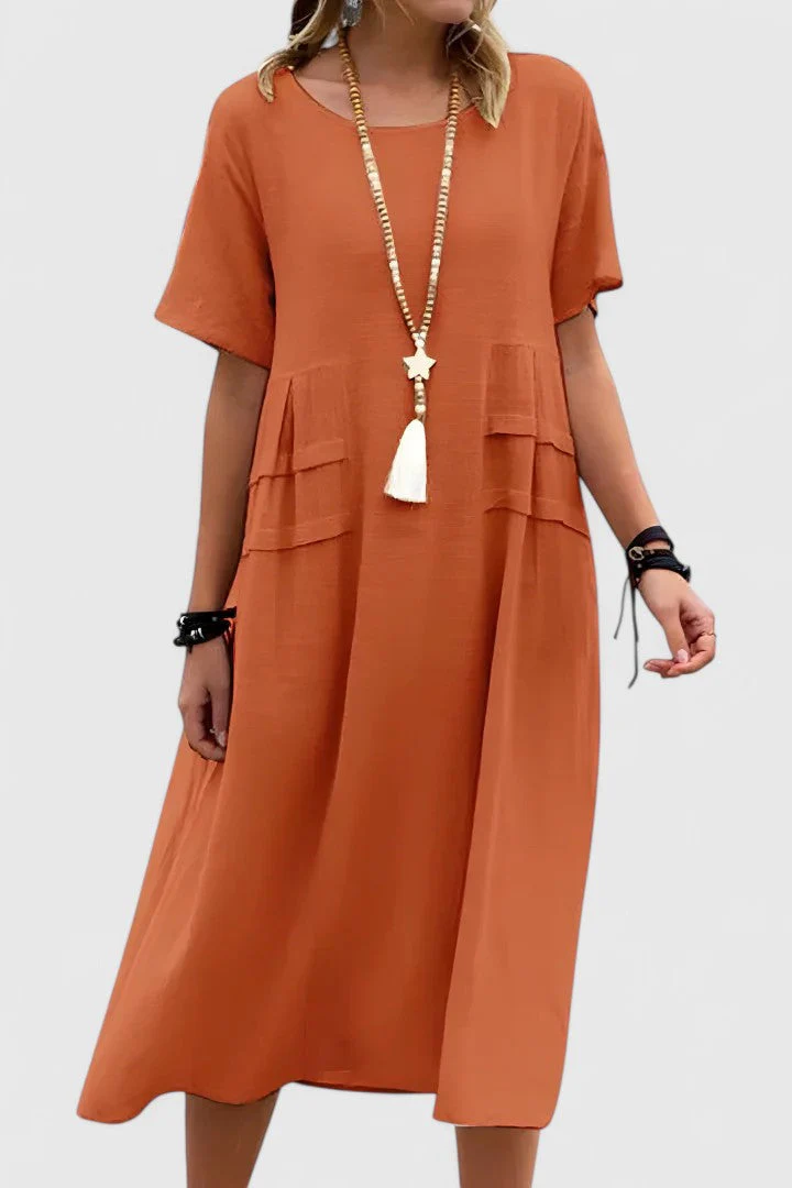 Chloe | Lockeres Midi-Kleid mit kurzen Ärmeln und praktischen Taschen - Image 2