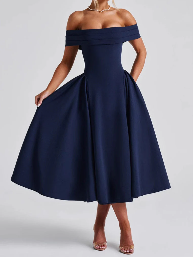Cleane | Kleid mit entblößten Schultern Ausgestellt Midi - Image 6