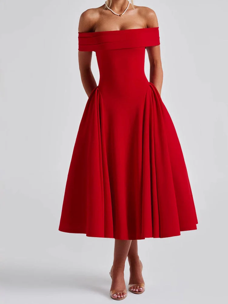 Cleane | Kleid mit entblößten Schultern Ausgestellt Midi - Image 8