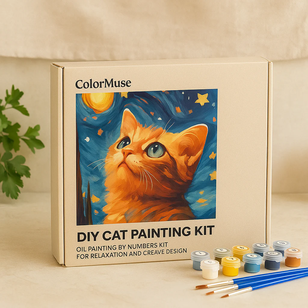 ColorMuse DIY Katzenmalset – Ölmalerei nach Zahlen-Set für Entspannung und kreative Gestaltung