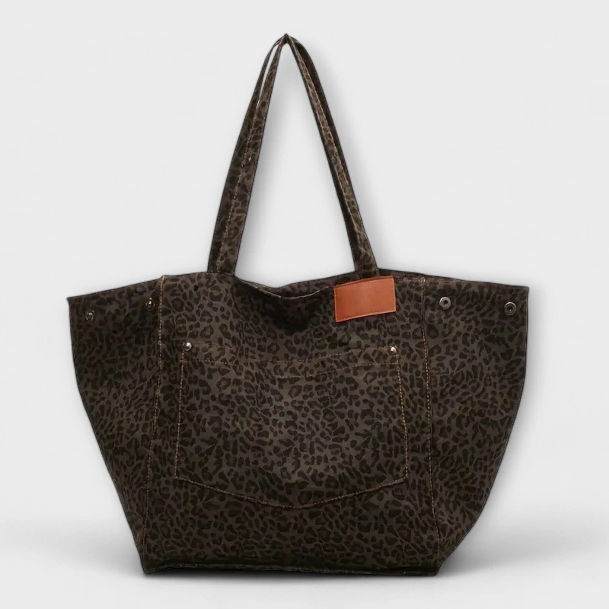 Corbinian - Elegante Schultertasche aus Canvas mit Leopardenmuster
