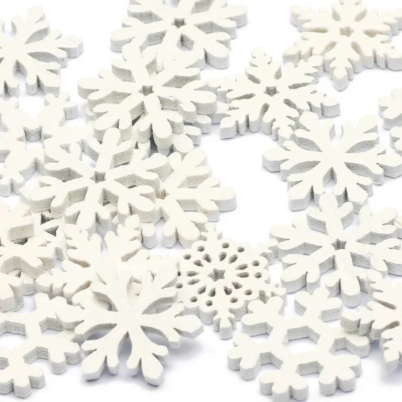 CraftyWinter | Weiße Schneeflocken-Ornamente aus Holz für den Weihnachtsbaum