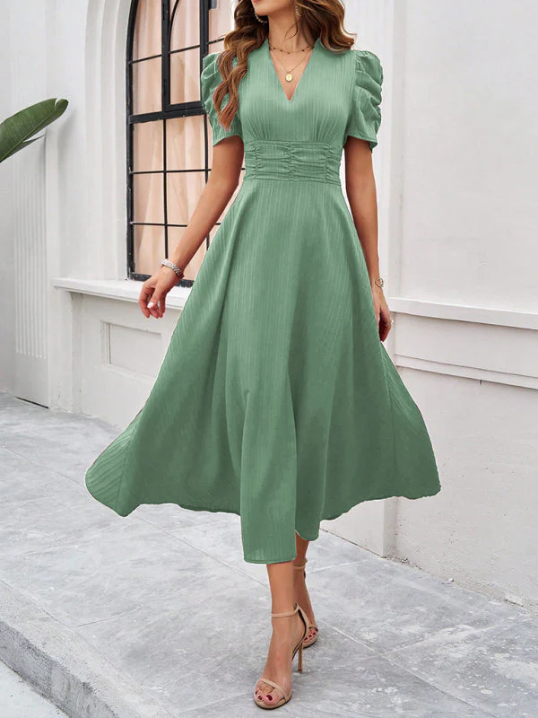 Dame Cocktail Midi-Kleid mit Puffärmeln - Image 20