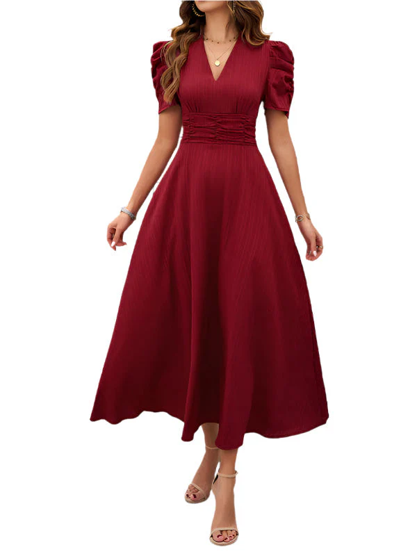 Dame Cocktail Midi-Kleid mit Puffärmeln - Image 28