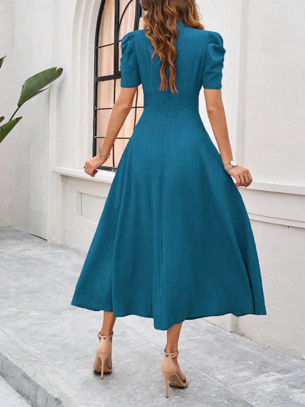 Dame Cocktail Midi-Kleid mit Puffärmeln - Image 6