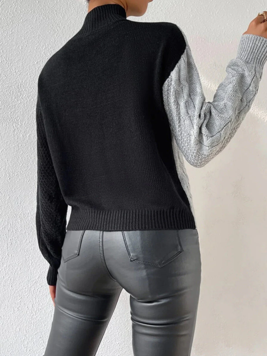 DAME HOHER KRAGEN GEDREHTER PULLOVER | ELEGANTER, BEQUEMER STIL