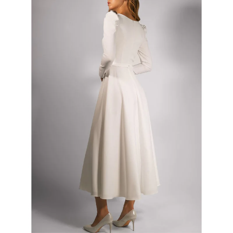 Damen A-Linie Hochzeitsgast Kleid Maxi Langarm