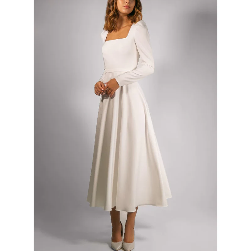 Damen A-Linie Hochzeitsgast Kleid Maxi Langarm - Image 2