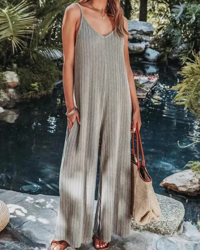 Damen Ärmelloser Gerippter Jumpsuit | Weites Bein - Image 8