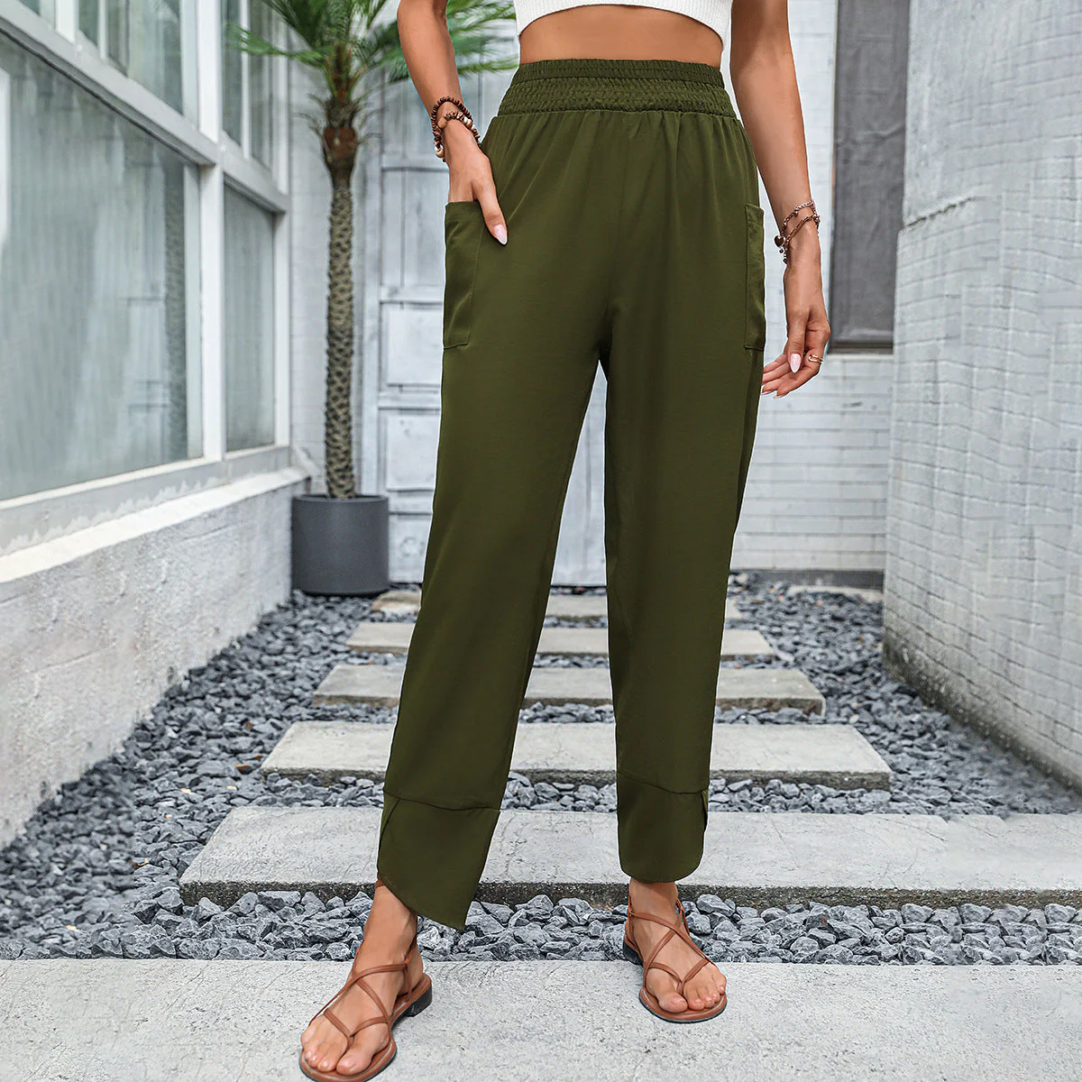 Damen Bequeme Freizeithose mit elastischem Taillenbund und praktischen Seitentaschen - Image 5