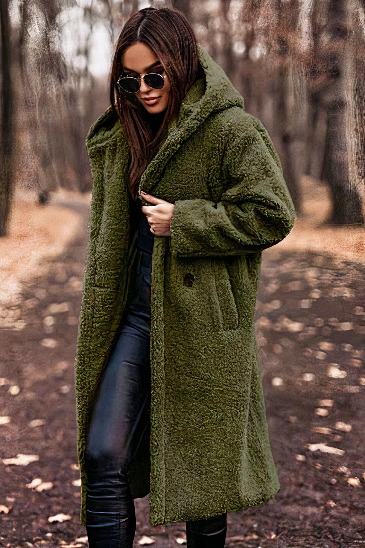 Damen bequemer Mantel mit Kapuze | Teddy