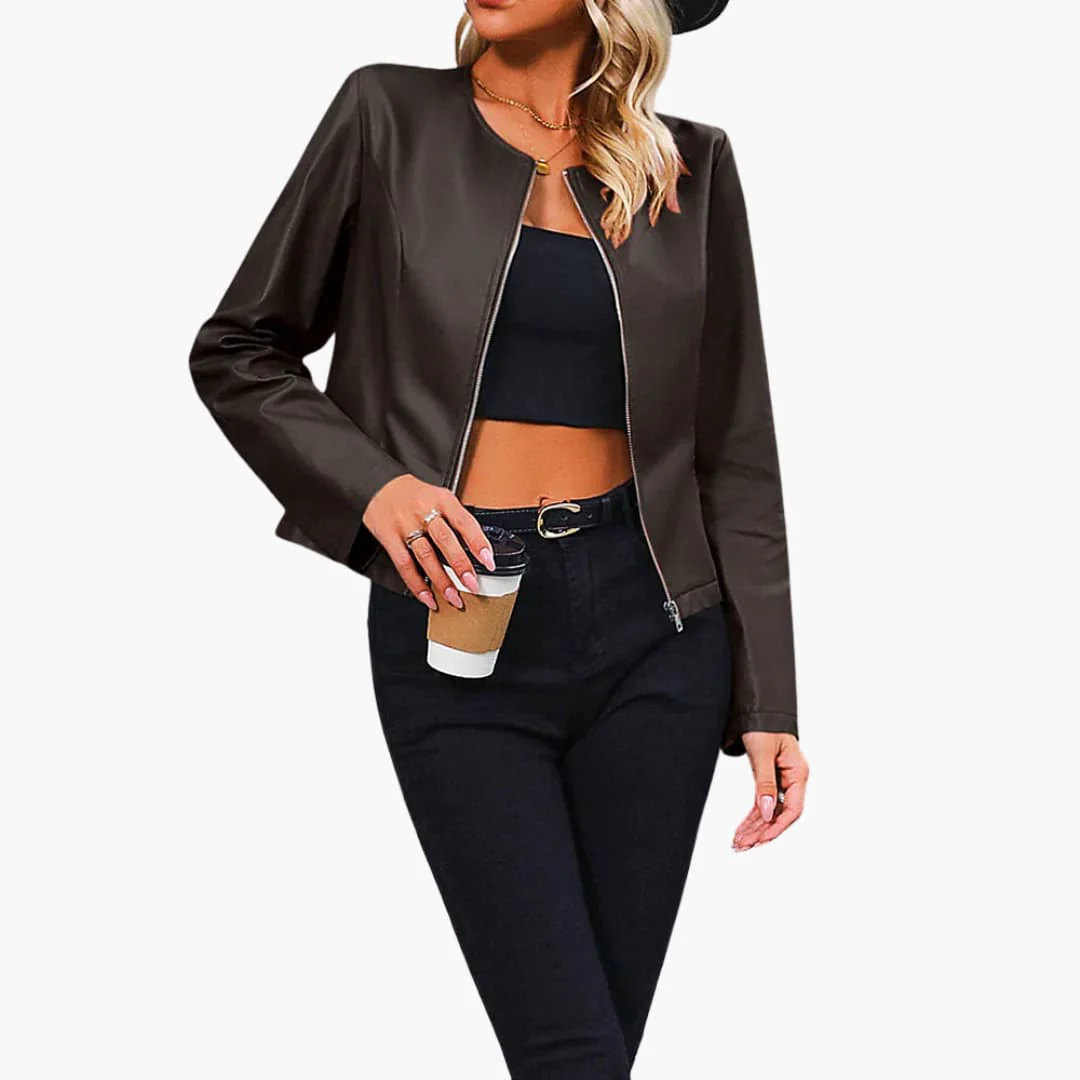 Damen Bikerjacke mit Rundhalsausschnitt und Reißverschluss - Image 4