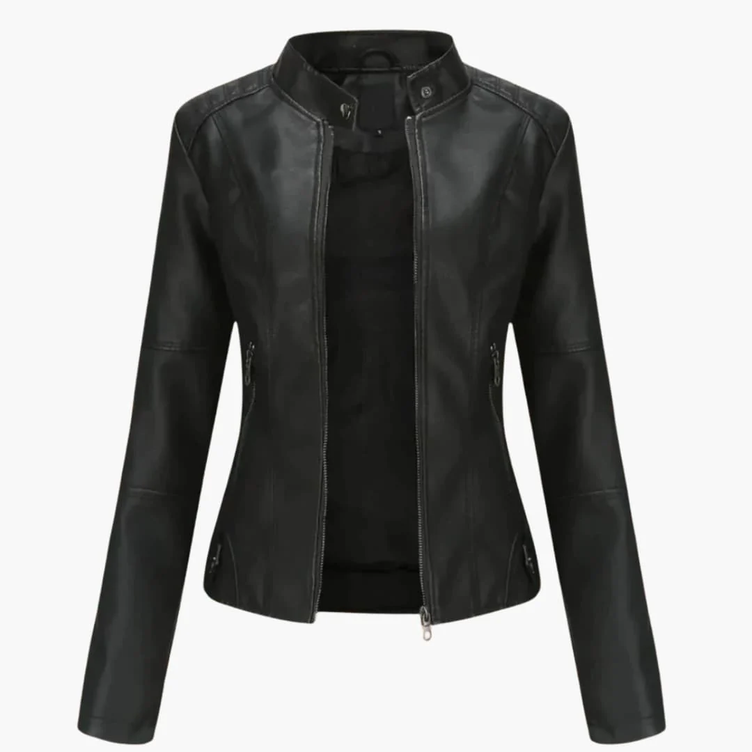 Damen Bikerjacke mit Stehkragen und Reißverschlusstaschen - Image 5