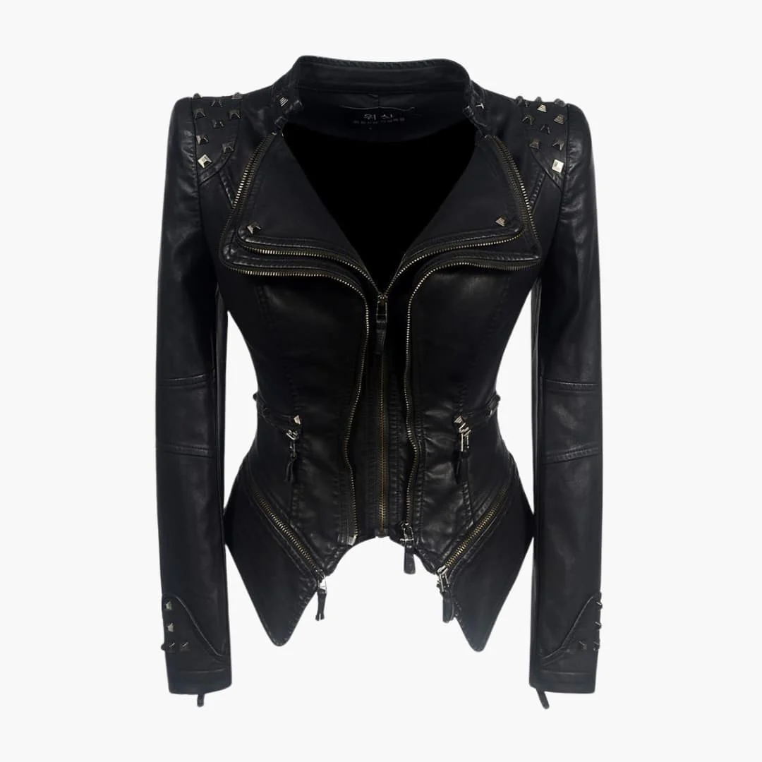 Damen Bikerjacke Schwarz mit Nieten