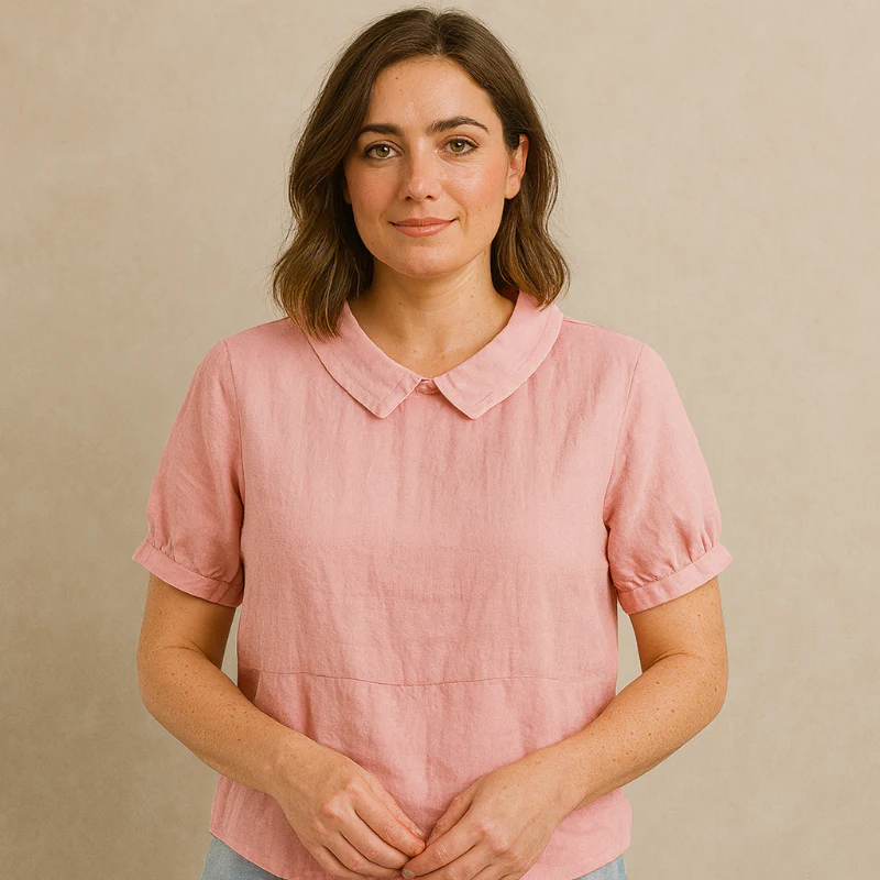 Damen Bluse Kurzarm mit Bubikragen - Image 3