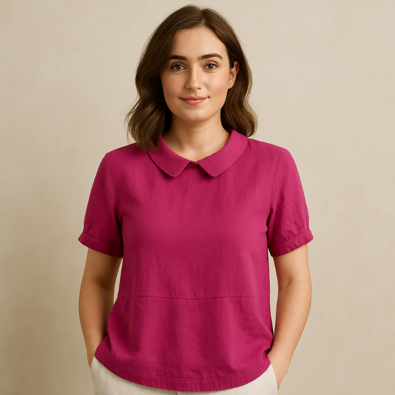 Damen Bluse Kurzarm mit Bubikragen - Image 6