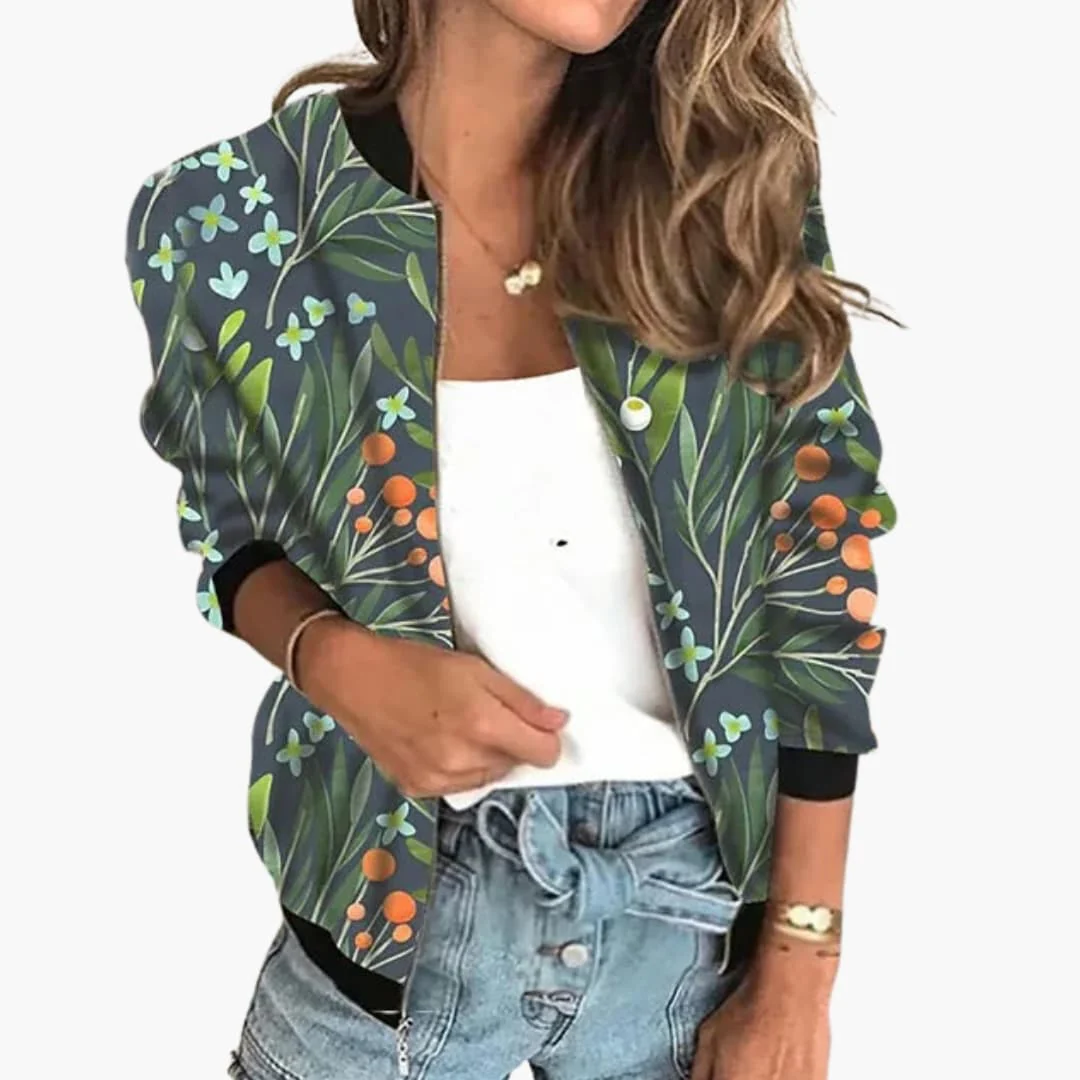 Damen Bomberjacke mit Blumenmuster und Reißverschluss - Image 3