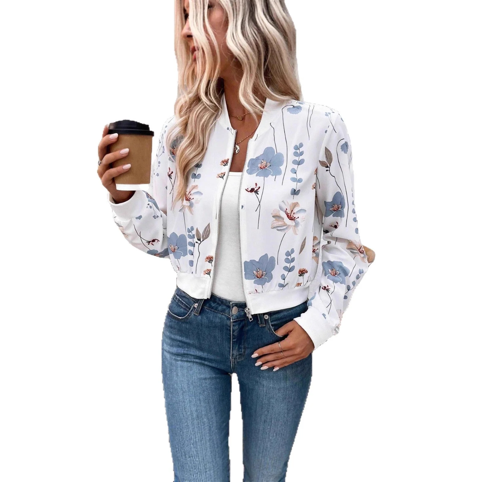 Damen Bomberjacke mit floralen Mustern und elastischem Abschluss - Image 4