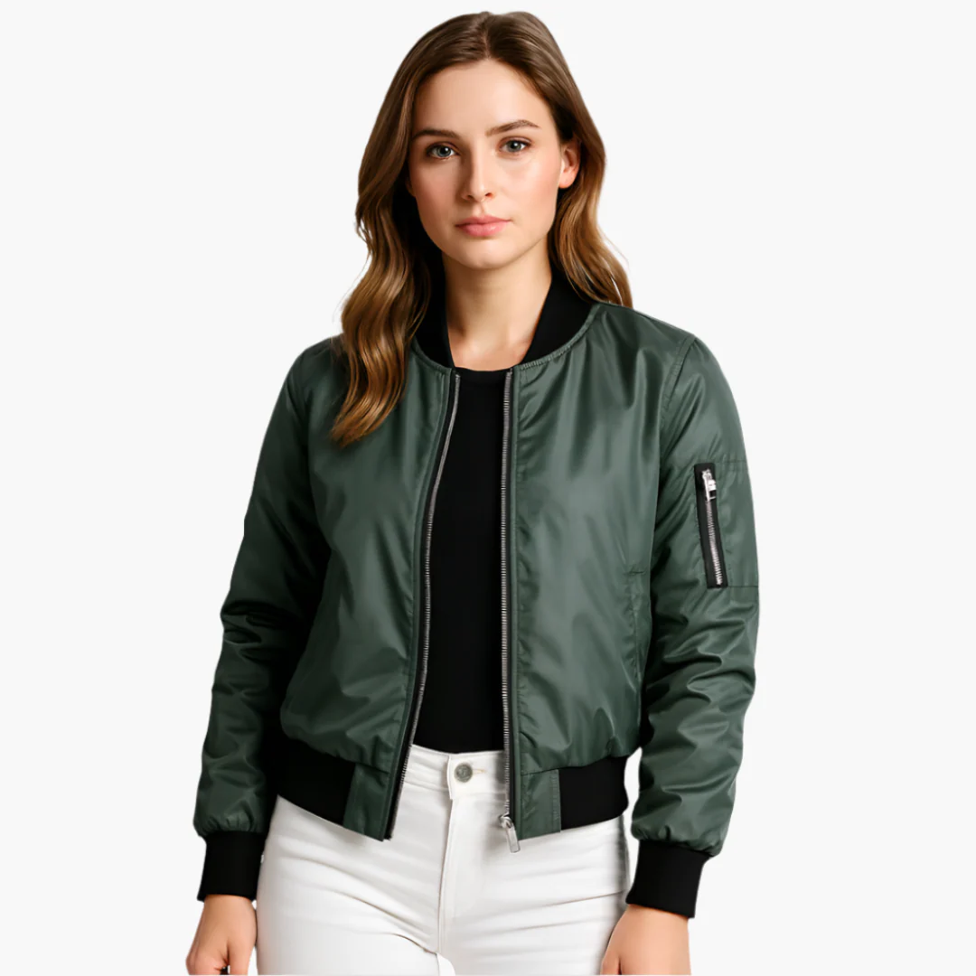 Damen Bomberjacke mit Frontreißverschluss und Ärmeltasche