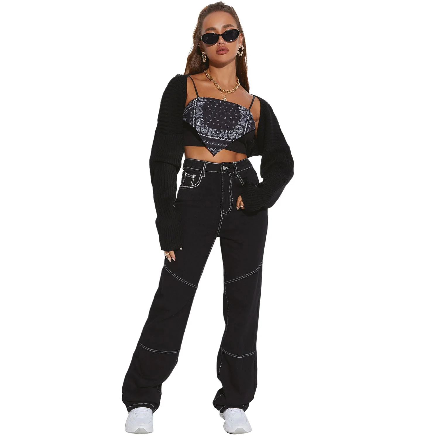 Damen breite High-Waist Jeans mit kontrastierenden Nähten und stilvollem Schnitt - Image 4