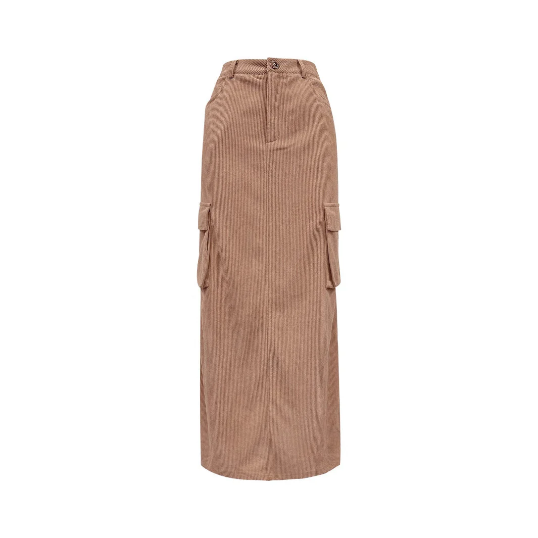 Damen Cargo-Midi-Rock mit seitlichen Taschen und elastischem Taillenzug