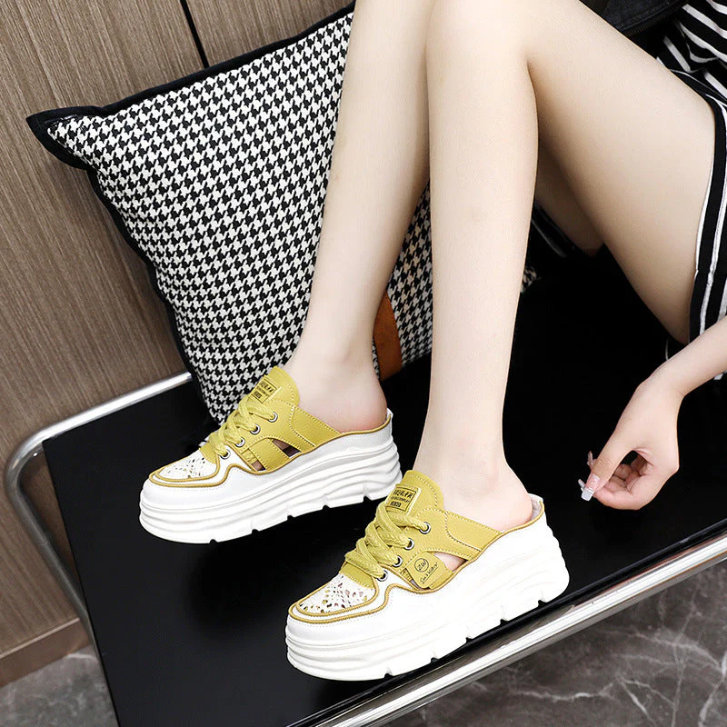Damen Chunky Slipper mit modischem Schnürsenkel-Design und atmungsaktiver Obermaterialkombination - Image 2