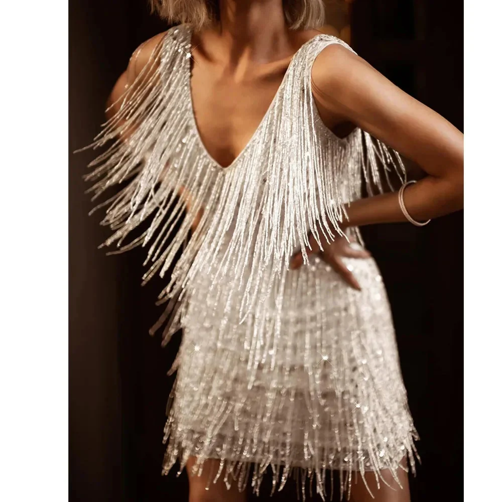 Damen Cocktailkleid A-Linie Festlich Fransen Pailletten - Image 4