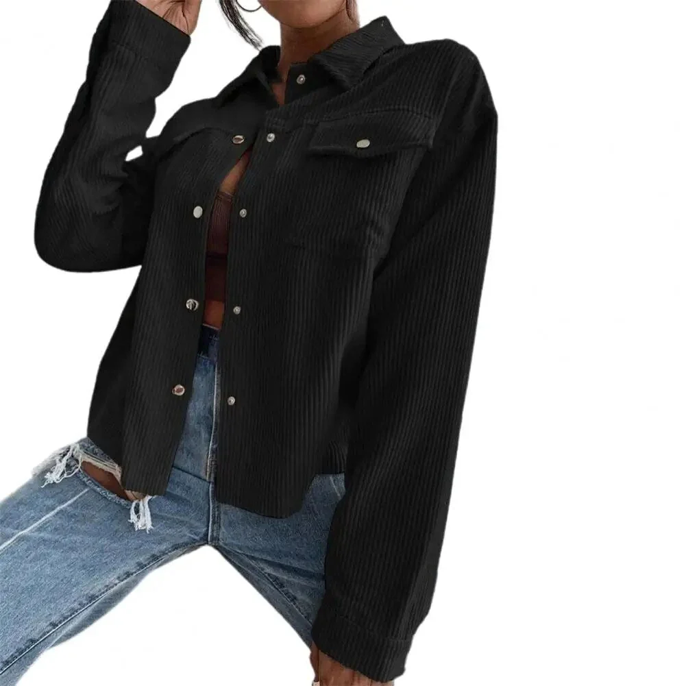 Damen Cord Revers einreihige Strickjacke - Image 2