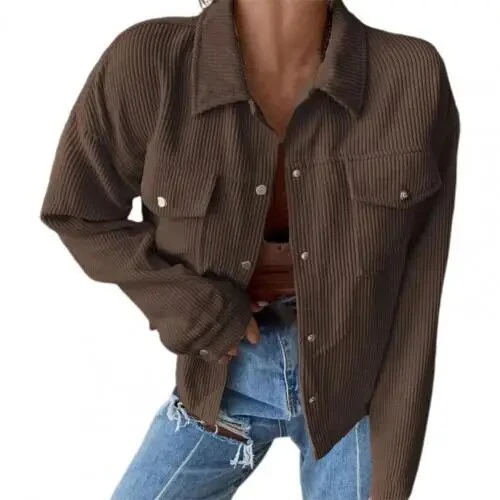 Damen Cord Revers einreihige Strickjacke - Image 8