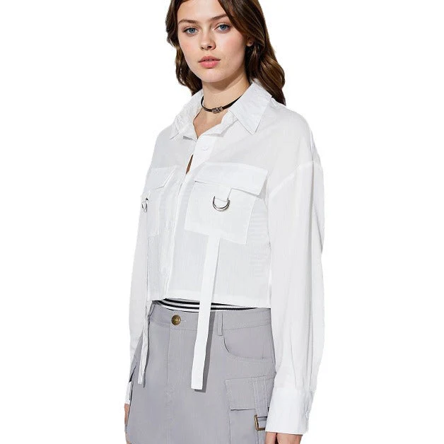 Damen cropped Hemdbluse mit praktischen Taschen und modernen Details - Image 4