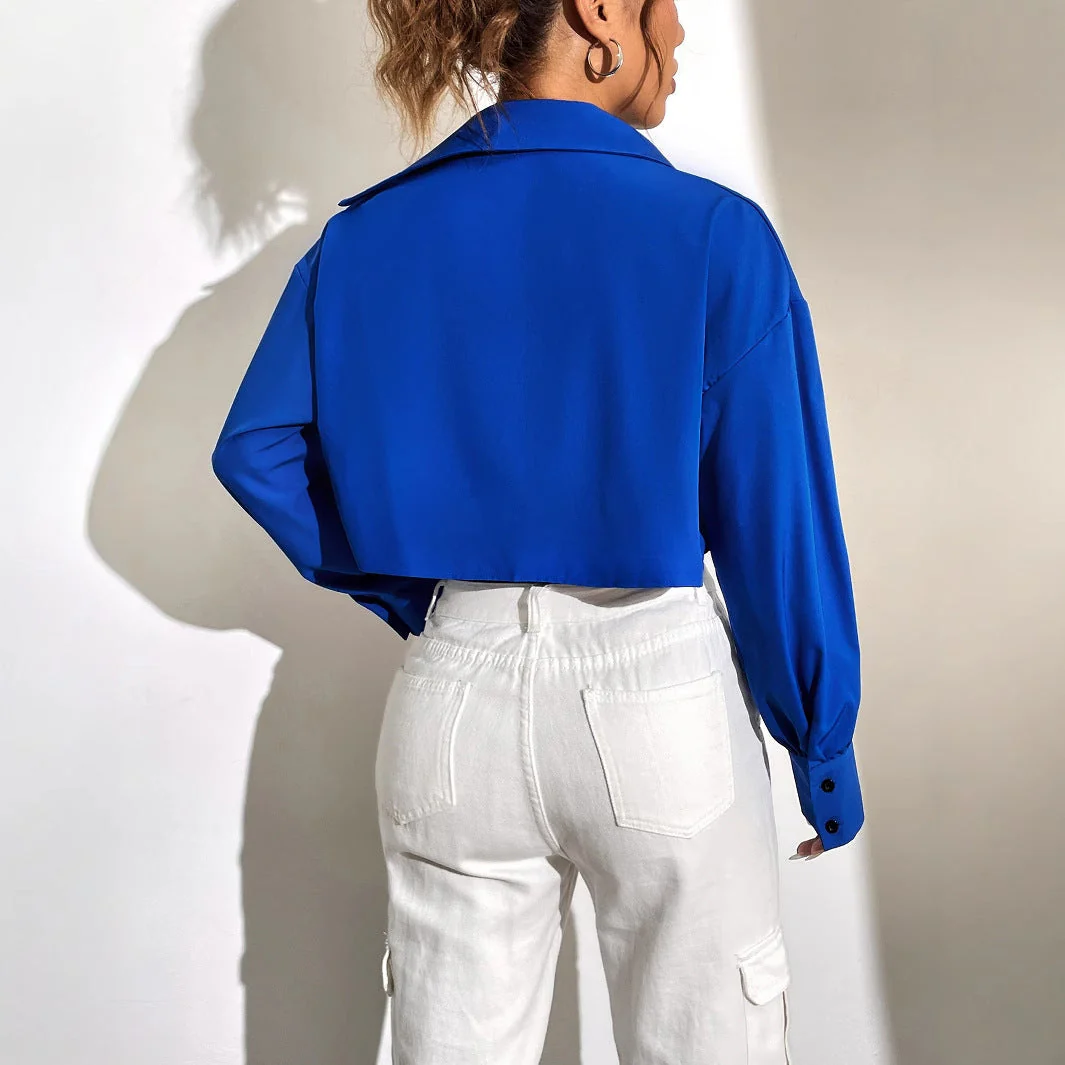 Damen cropped Hemdjacke mit modernen Knopfdetails und eleganten Puffärmeln - Image 4