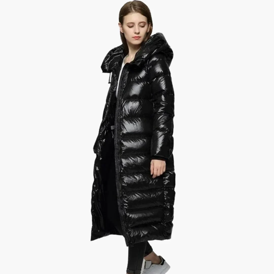Damen Daunenjacke mit Kapuze und Reißverschluss in voller Länge