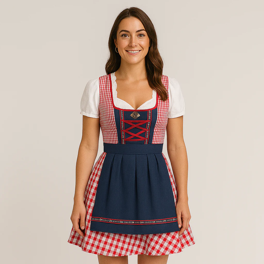 Damen Dirndl mit Karomuster – Bayerisches Trachtenkleid für Bierfest München - Image 3