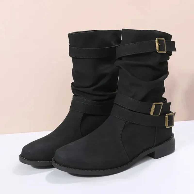 Damen Dirndl Schuhe | Mittelhohe Stiefel Mit Schnallenriemen - Image 3