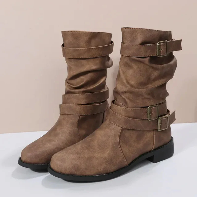 Damen Dirndl Schuhe | Mittelhohe Stiefel Mit Schnallenriemen - Image 4