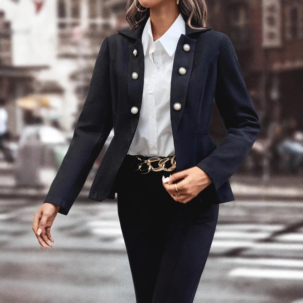 Damen elegante Bikerjacke mit Knöpfen und taillierter Silhouette - Image 2