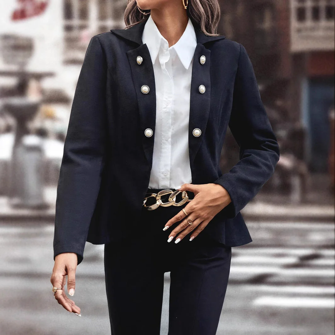 Damen elegante Bikerjacke mit Knöpfen und taillierter Silhouette - Image 3