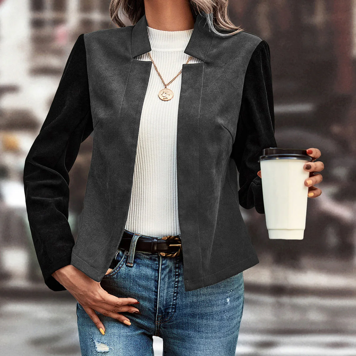 Damen elegante Blazerjacke im modischen Design mit Stehkragen - Image 5