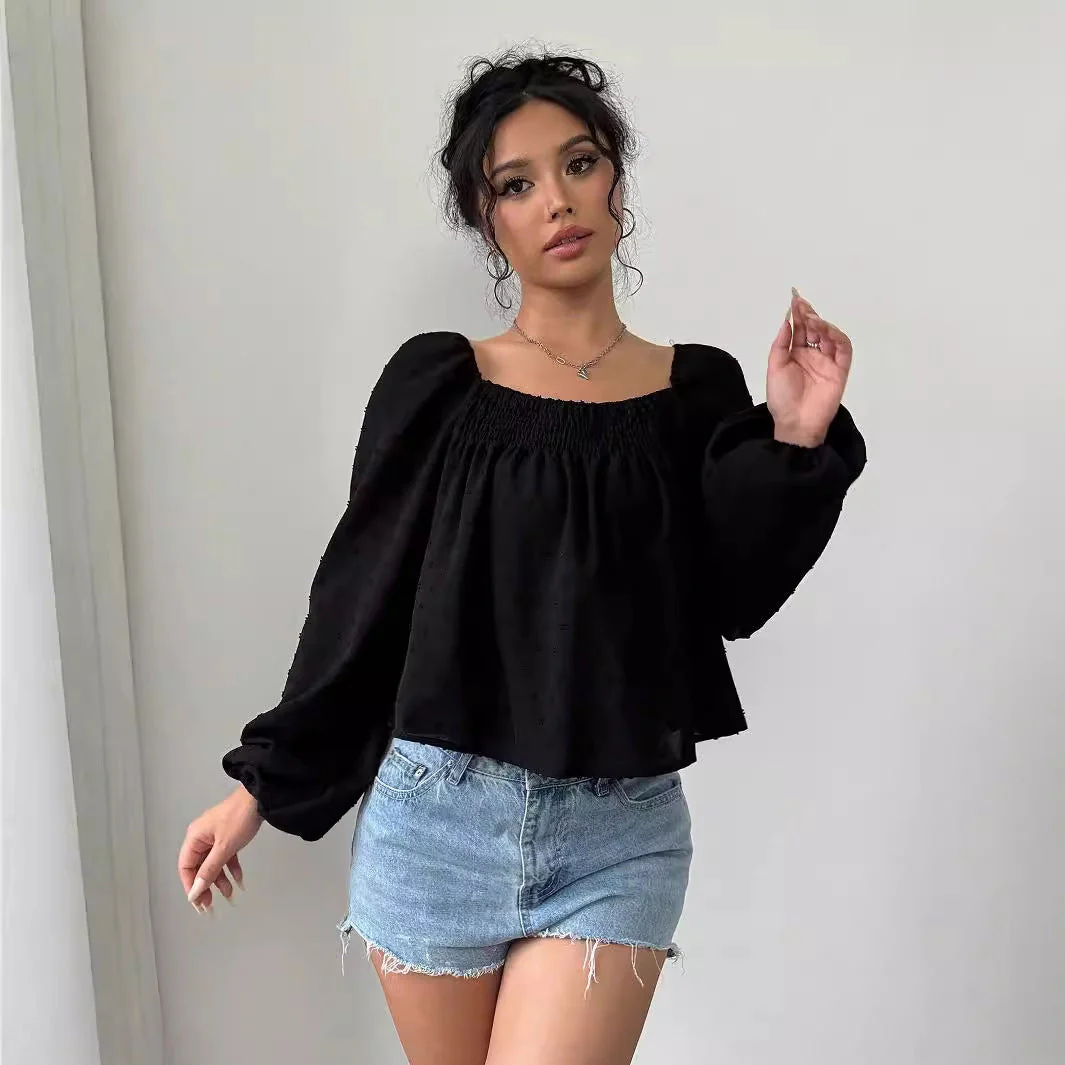 Damen elegante Bluse mit luftigen Puffärmeln und strukturierter Oberfläche - Image 3
